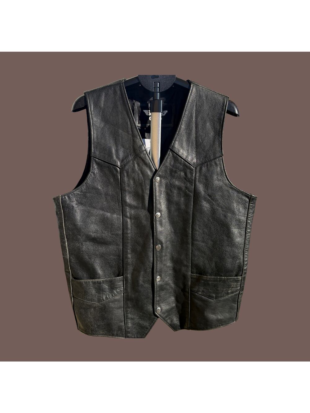 Biker’s Club Leather Vest | Black Moto Style | Size XL Tall | Vintage